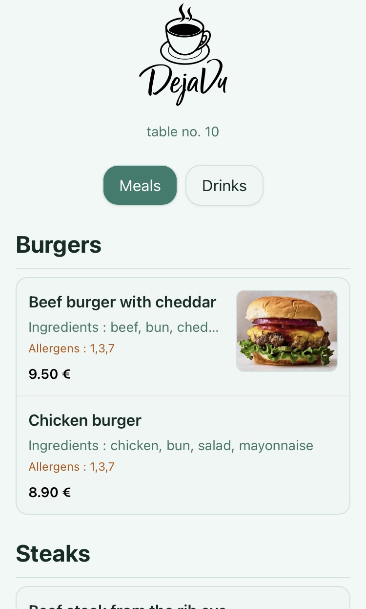 Digitálne menu – mobilná ukážka 1